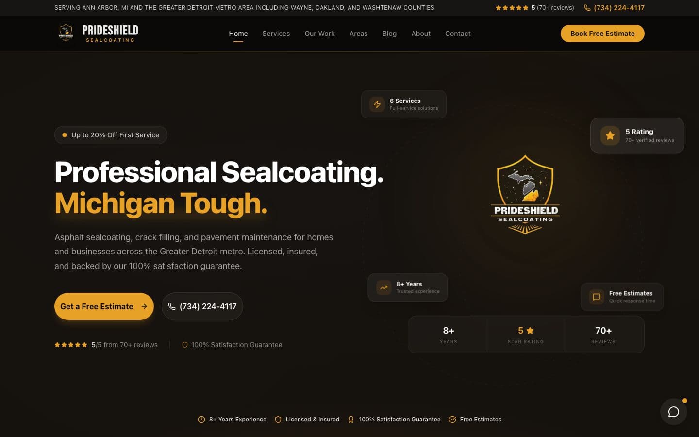 PrideShield Sealcoating website — sealcoating platform built by SolutionDG