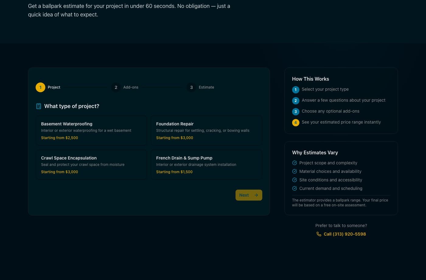 SB Custom Coatings cost estimator for epoxy flooring projects